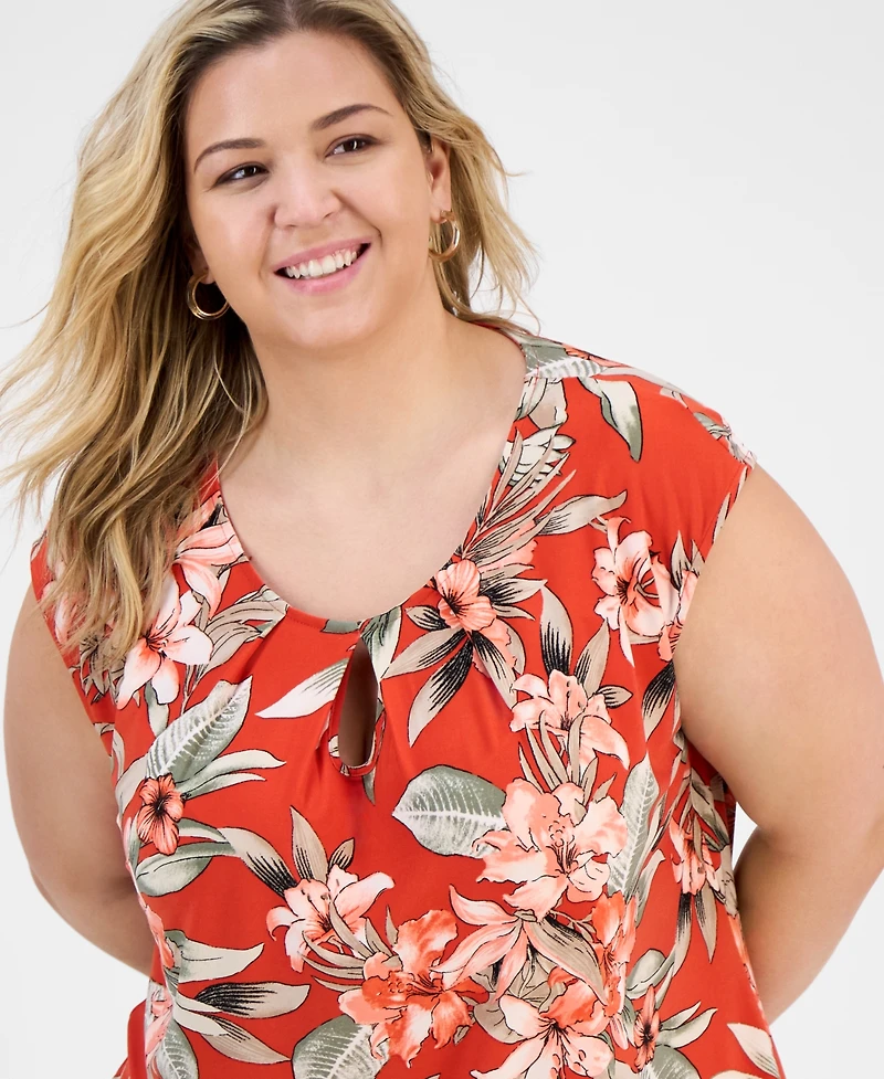 Kasper Plus Printed Keyhole Camisole Top