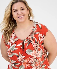 Kasper Plus Printed Keyhole Camisole Top