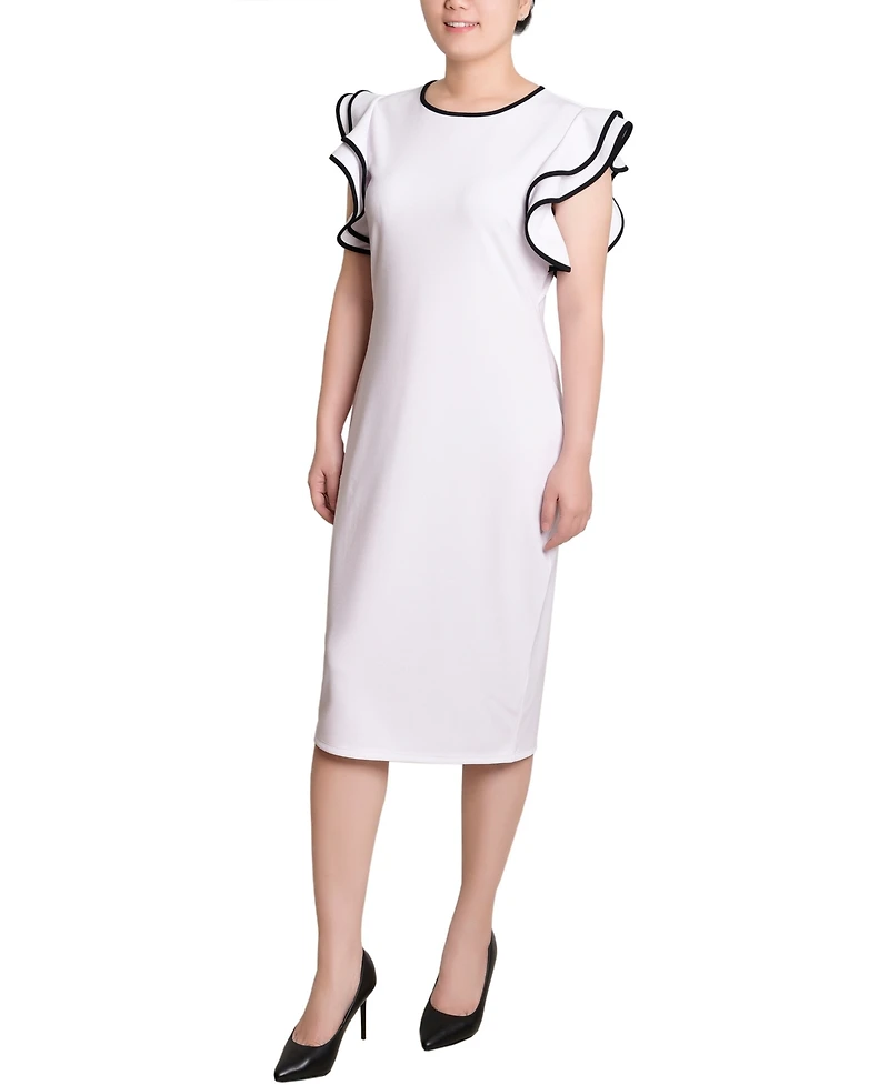 Ny Collection Petite Ruffle Sleeve Dress with Contrast Tipping