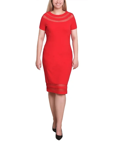 Ny Collection Petite Short Sleeve Dress with Mesh Insets