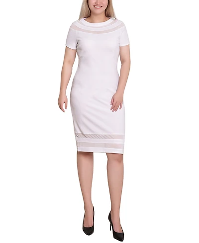 Ny Collection Petite Short Sleeve Dress with Mesh Insets
