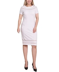 Ny Collection Petite Short Sleeve Dress with Mesh Insets