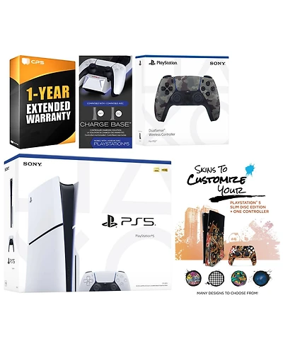 Sony Playstation 5 Slim Disc with Extra Volcanic Red Controller, Charging Dock and MightySkins Decal Voucher + 1 Year Cps Extended Warranty