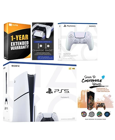 Sony Playstation 5 Slim Disc with Extra Volcanic Red Controller, Charging Dock and MightySkins Decal Voucher + 1 Year Cps Extended Warranty
