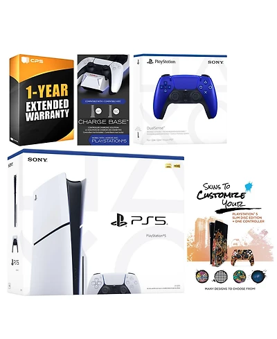 Sony Playstation 5 Slim Disc with Extra Volcanic Red Controller, Charging Dock and MightySkins Decal Voucher + 1 Year Cps Extended Warranty