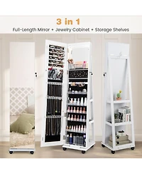 64 Inches Lockable Jewelry Cabinet Armoire with Built-in Makeup Mirror