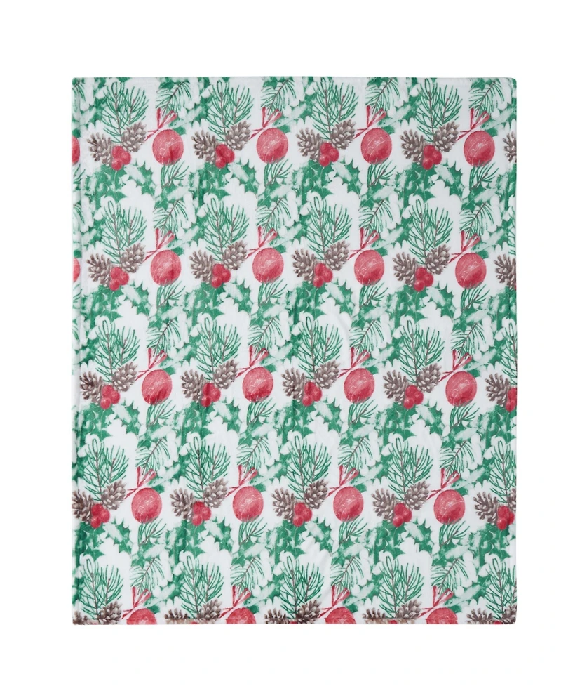 Kate Aurora Holiday Living Holly Pines Christmas Tree & Oraments Accent Throw Blanket