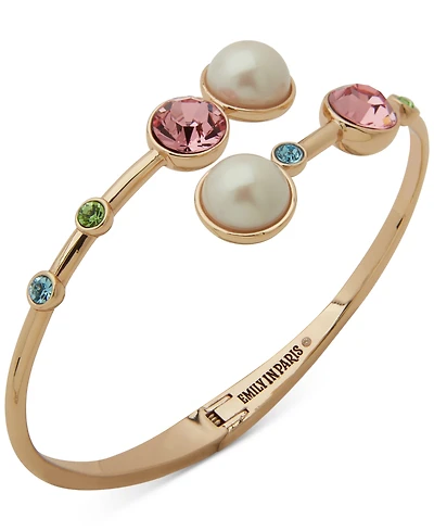 Emily in Paris Gold-Tone Mixed Stone Bypass Bangle Bracelet