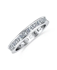 Bling Jewelry Minimalist Thin Pave Round Baguette Stackable Eternity Band Ring .925 Sterling Silver 2MM