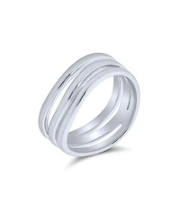 Bling Jewelry Stacking Style Simple 3 Three Row Wide Band Ring .925 Sterling Silver
