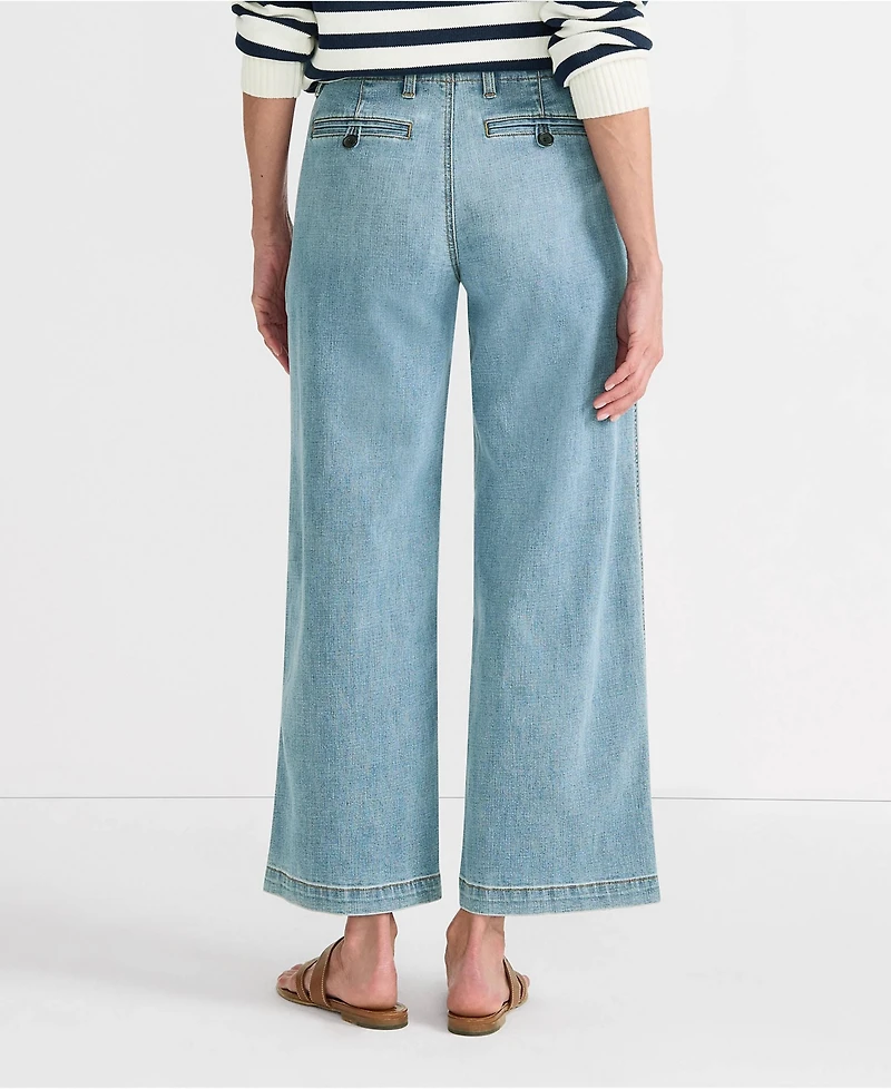 Lands' End Women's Mid Rise Denim Wide Leg Ankle Jeans