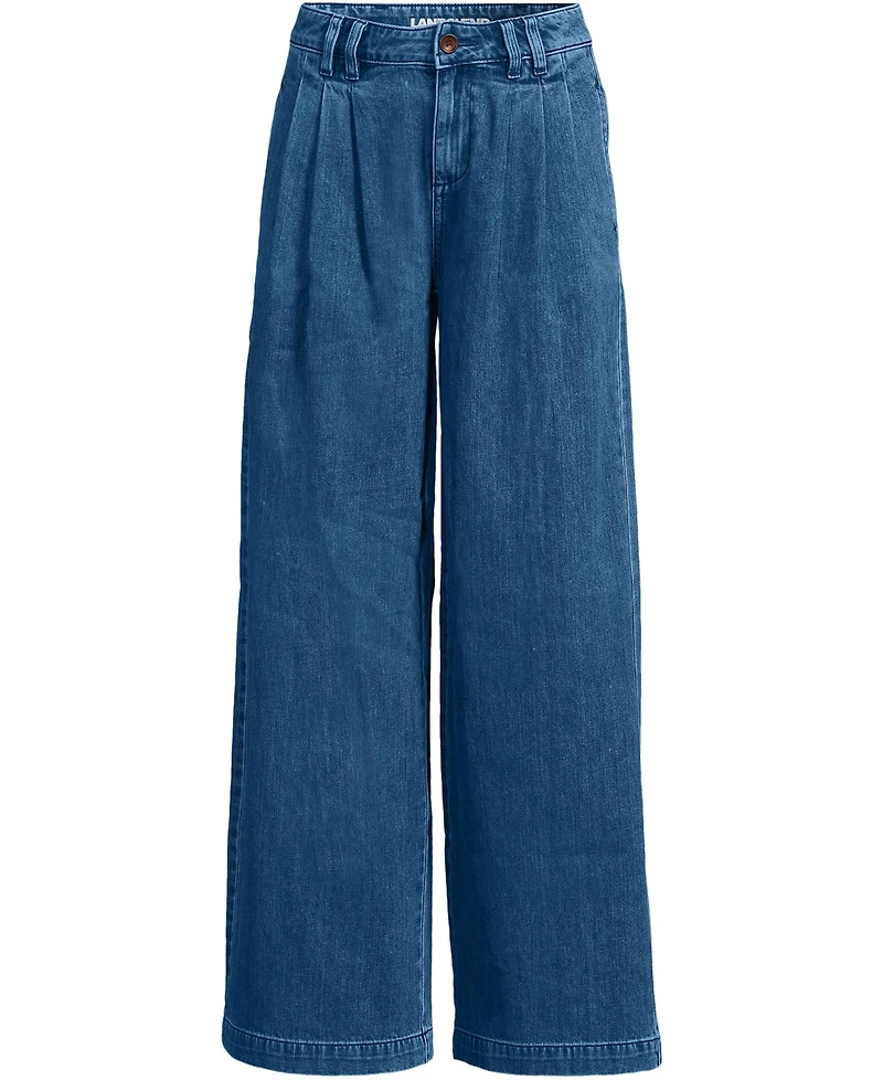 Lands' End Women's Lightweight Denim Mid Rise Pleated Slouchy Jeans