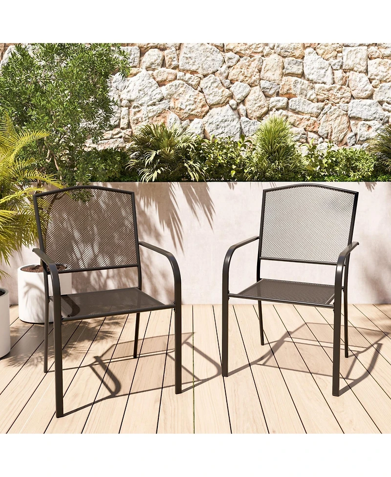 Black Metal Outdoor Patio Dining Chair Set of 2