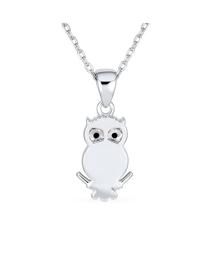 Bling Jewelry Opalescent Pet Animal Golden Yellow Created Opal Wide Eye Lucky Wise Bird Owl Necklace Pendant .925 Sterling Silver