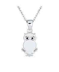 Bling Jewelry Opalescent Pet Animal Golden Yellow Created Opal Wide Eye Lucky Wise Bird Owl Necklace Pendant .925 Sterling Silver