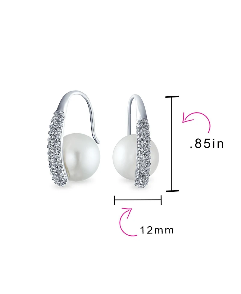 Bling Jewelry White Pearl Dangle Chandelier Earrings with Cz Pave and Silver Plating