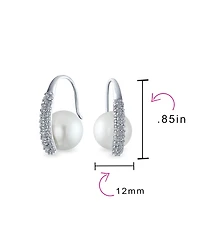Bling Jewelry White Pearl Dangle Chandelier Earrings with Cz Pave and Silver Plating