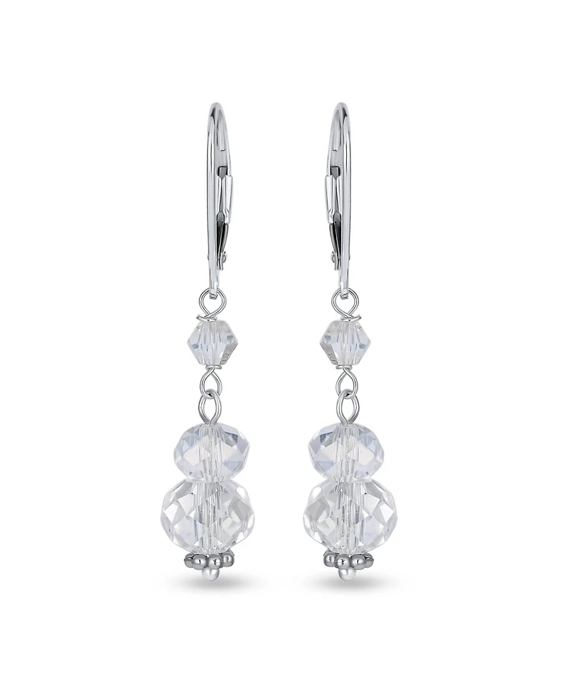 Bling Jewelry Clear Rondelle Crystal Dangle Earrings Sterling Silver Lever Back