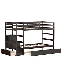 Twin Over Twin Bunk Bed with Storage Shelf and Drawer
