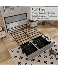 Full Size Bed Frame with Led Lights Drawer and Metal Slats-Full Size