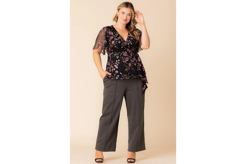Kiyonna Plus Rosalie Embroidered Wrap Top