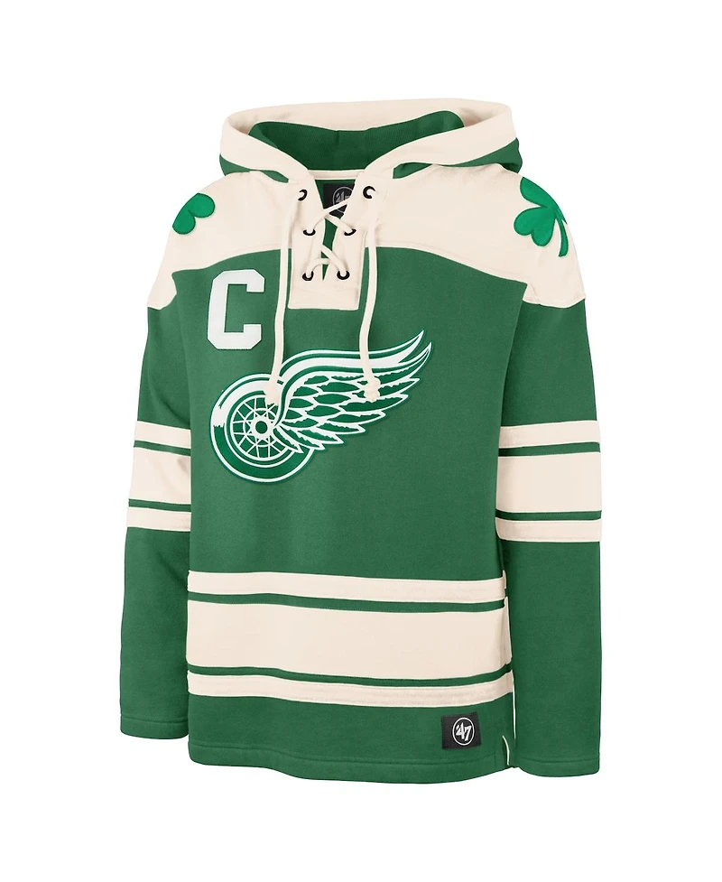 '47 Brand Men's Dylan Larkin Kelly Green Detroit Red Wings St. Patrick's Day Player Name Number Lacer Pullover Hoodie