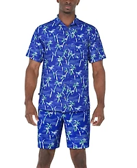 Pga Tour Men's Short Sleeve Watercolor Palm Print Button-Front Shirt
