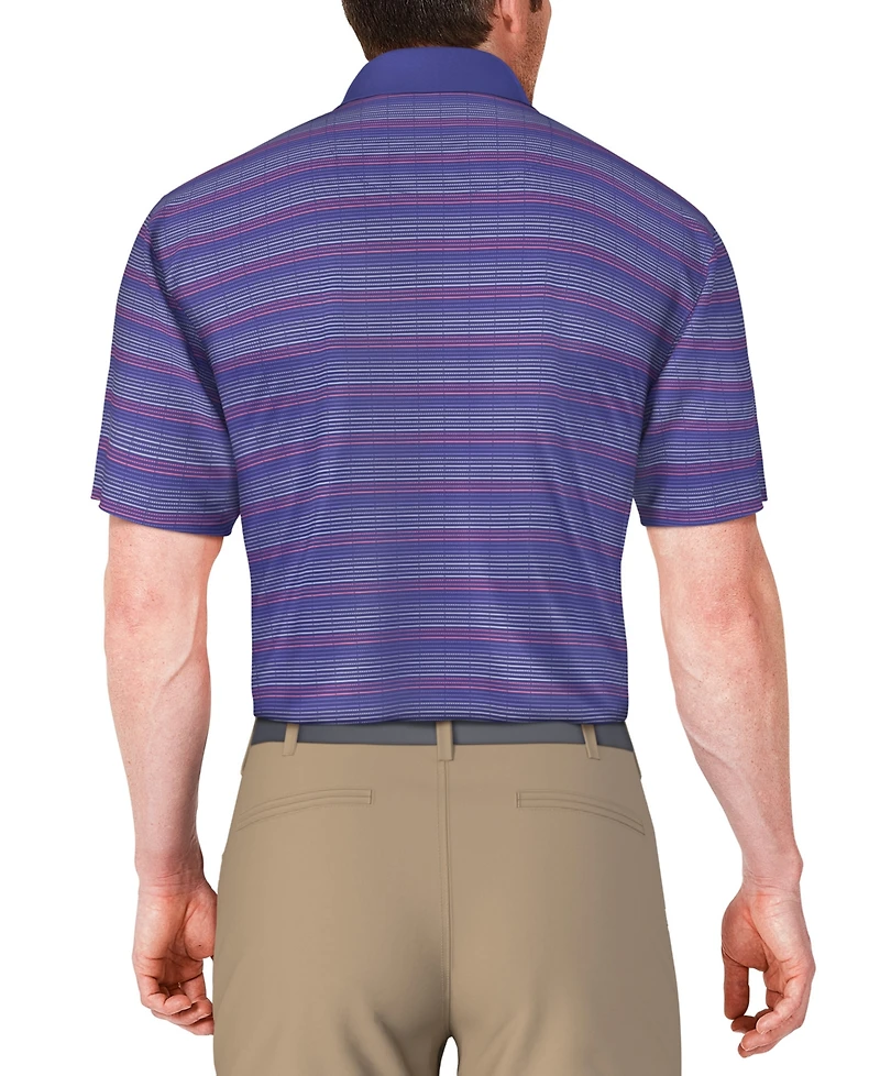 Pga Tour Men's Short Sleeve Jacquard Striped Golf Polo Shirt