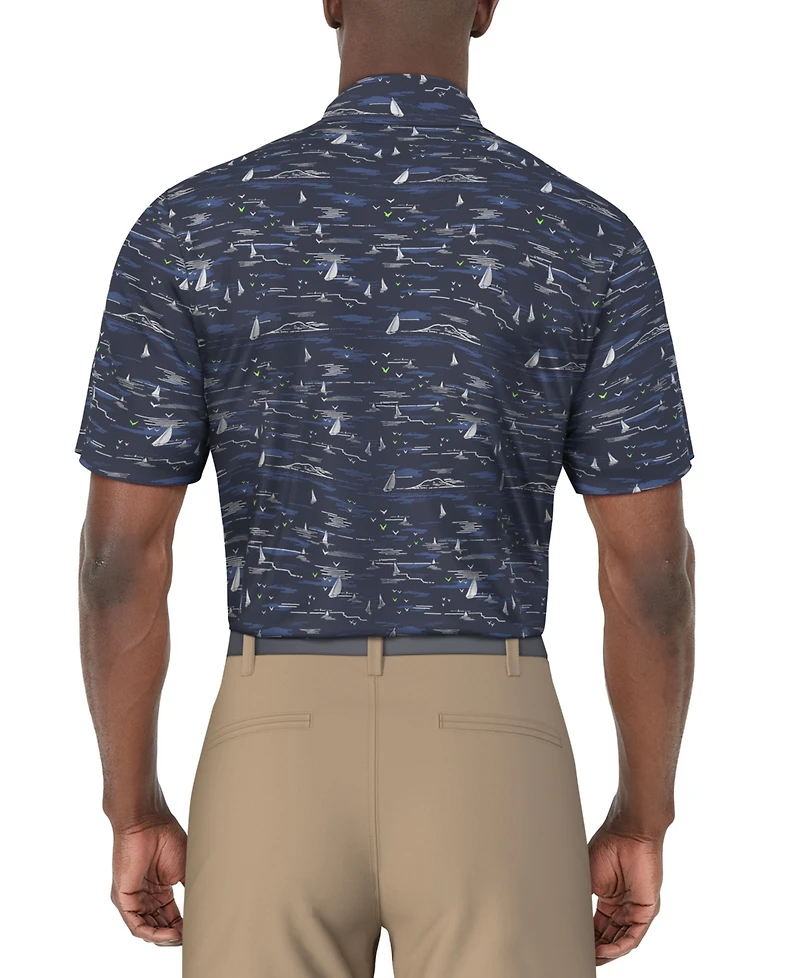 Pga Tour Men's Short Sleeve Nautical Print Golf Polo Shirt