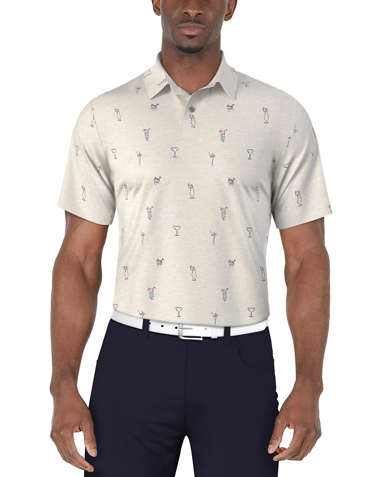 Pga Tour Men's Drink-Print Short-Sleeve Polo Shirt