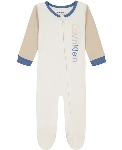 Calvin Klein Baby Boys Colorblock Zip-Front Footed Coverall