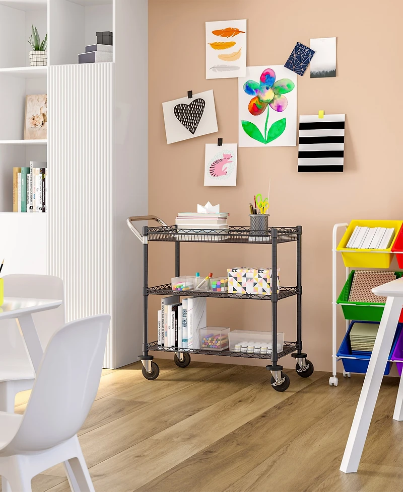Seville Classics 3-Tier Utility Cart with Shelf Liners