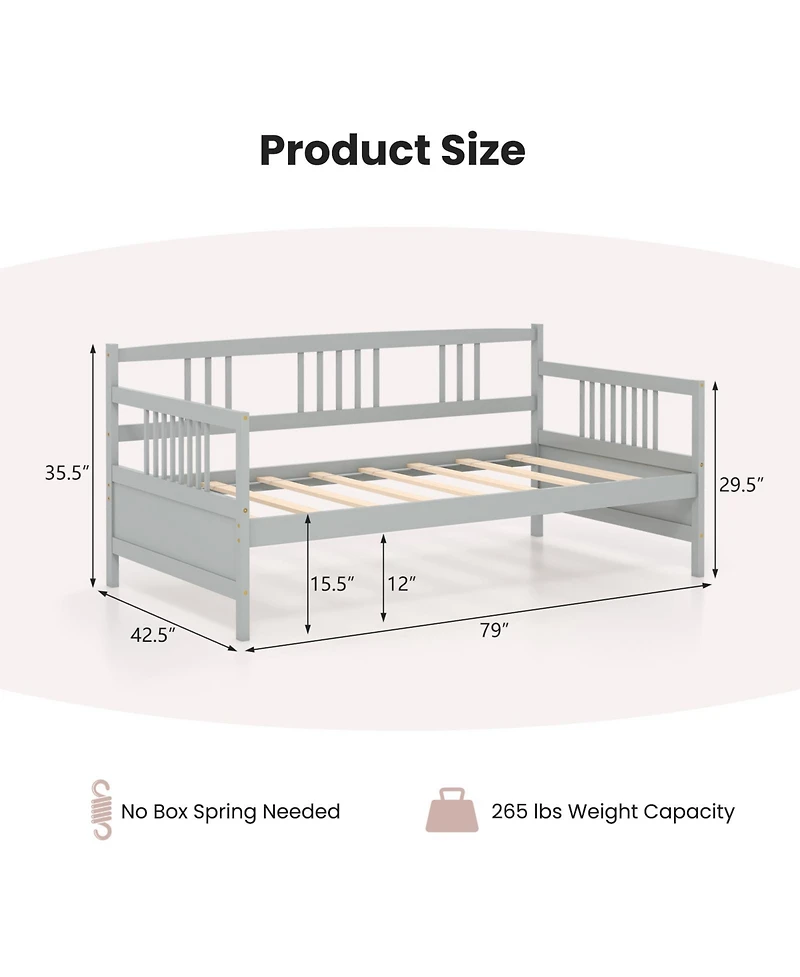 Twin Size Wooden Slats Daybed Bed with Rails