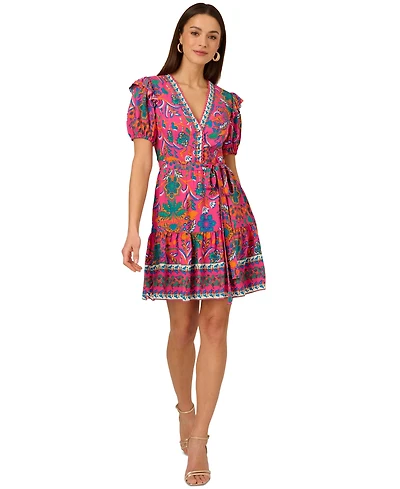 Adrianna by Adrianna Papell Women's Printed Puff-Sleeve Mini Dress
