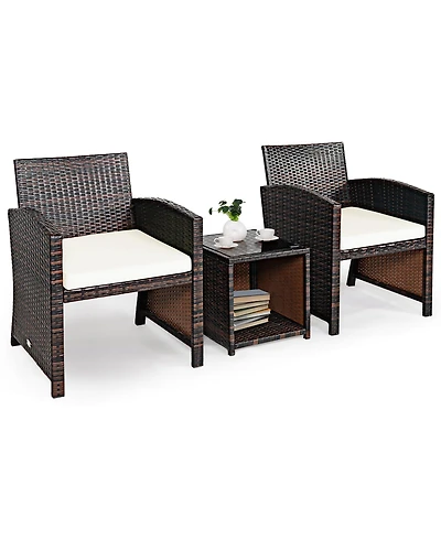 3PCS Patio Rattan Wicker Furniture Cushion Sofa Coffee Table