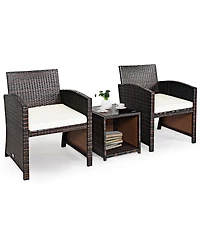 3PCS Patio Rattan Wicker Furniture Cushion Sofa Coffee Table