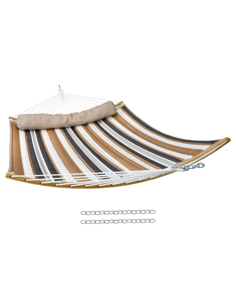 Heavy-Duty Quilted 2-Person Hammock with Curved Bamboo Spreader Bars - 450 lb Weight Capacity