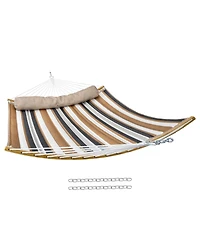 Heavy-Duty Quilted 2-Person Hammock with Curved Bamboo Spreader Bars - 450 lb Weight Capacity