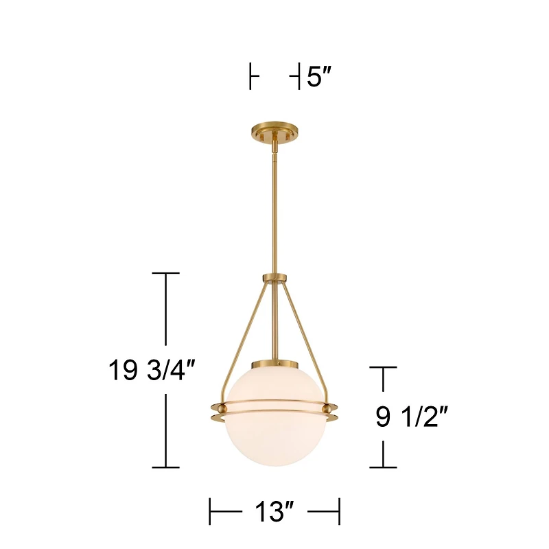 Saturna 13" Modern Pendant Ceiling Light Fixture Dining Room Over Table Kitchen Island Foyer Globe Hanging Round Soft Gold Finish White Glass Hal