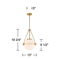 Saturna 13" Modern Pendant Ceiling Light Fixture Dining Room Over Table Kitchen Island Foyer Globe Hanging Round Soft Gold Finish White Glass Hal