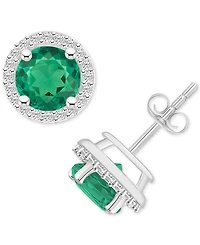 Lab-Created Emerald (1-1/2 ct. t.w.) & White Sapphire (1/5 Halo Stud Earrings 10k Gold