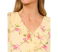 CeCe Women's Floral-Print Ruffled Flutter-Sleeve Top