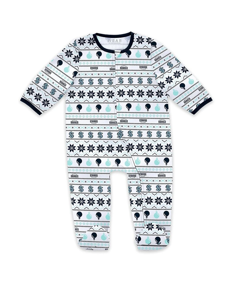 Wear by Erin Andrews Newborn 2-Piece Seattle Kraken Allover Print Full-Zip Sleeper and Bib Christmas Set
