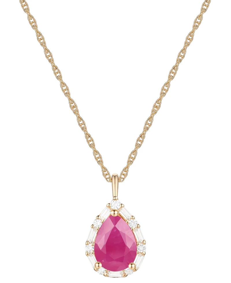 Emerald (1 ct. t.w.) & Diamond (1/5 Teardrop Halo 18" Pendant Necklace 14k Gold (Also Ruby Sapphire)