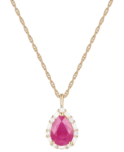 Emerald (1 ct. t.w.) & Diamond (1/5 Teardrop Halo 18" Pendant Necklace 14k Gold (Also Ruby Sapphire)