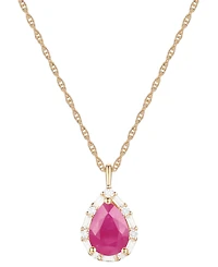 Emerald (1 ct. t.w.) & Diamond (1/5 Teardrop Halo 18" Pendant Necklace 14k Gold (Also Ruby Sapphire)