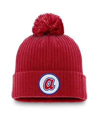 Nike Men's Red Atlanta Braves Cooperstown Collection Patch Cuffed with Pom Knit Hat
