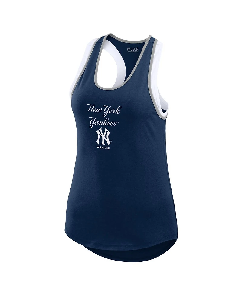 Wear by Erin Andrews Women's Navy New York Yankees Colorblock Racerback Tank Top