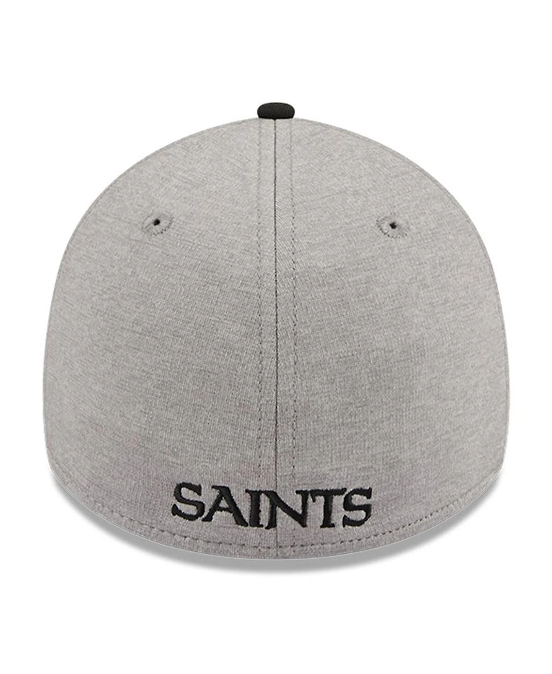 New Era Men's Heather Gray/Black New Orleans Saints Striped 39THIRTY Flex Hat
