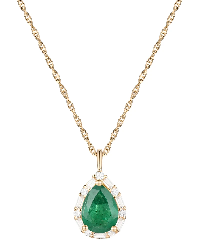 Emerald (1 ct. t.w.) & Diamond (1/5 Teardrop Halo 18" Pendant Necklace 14k Gold (Also Ruby Sapphire)